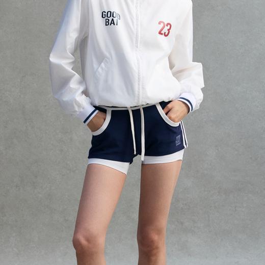 GOODBAI 23 logo编号撞色织带抽绳包臀微弹短裤 商品图0