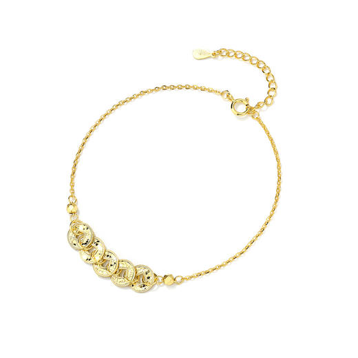 【招财进宝】925纯银镀18K金五帝钱流苏金币手链【YXS-L977】 商品图4