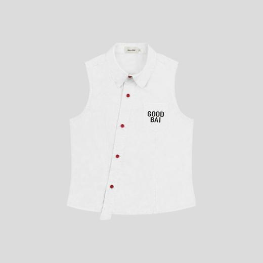 GOODBAI 粗体logo撞色印花翻领斜襟口袋衬衫背心 商品图2
