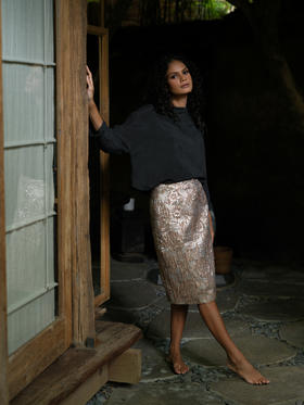 Jai  裸金色意大利提花le bon半裙