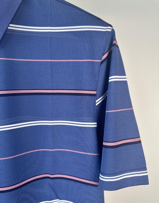 【2件/259】占姆士男士含桑蚕丝高级感条纹翻领短袖POLO衫  一款三色  墨绿&灰兰&宝蓝 商品图5