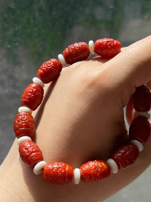 南红玛瑙雕勾云纹椭圆珠手链，顺丰包邮 商品图13