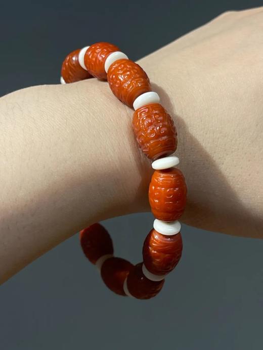 南红玛瑙雕勾云纹椭圆珠手链，顺丰包邮 商品图2