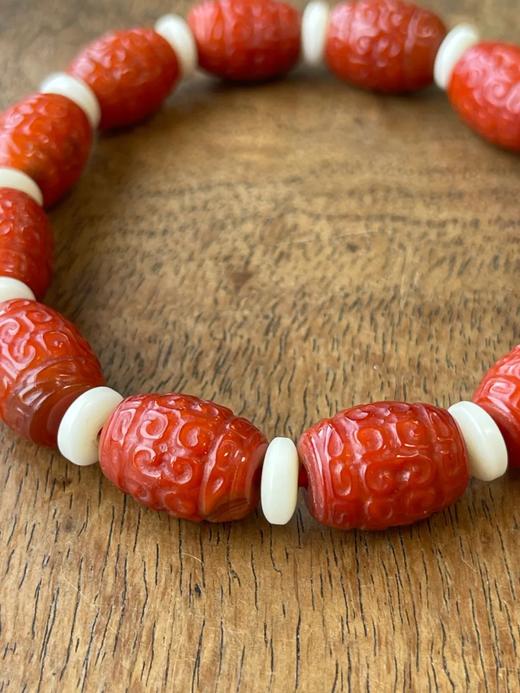 南红玛瑙雕勾云纹椭圆珠手链，顺丰包邮 商品图3