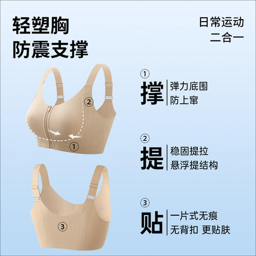 💗【一拉薄2.0 B-F杯】【洞洞春夏版前拉链】【一片式无痕侧翼】润微高定莱卡面料、模拟运动版型前拉链设计F杯也稳大胸显小兔耳杯文胸  提拉曼妙【提拉系列】 商品图3
