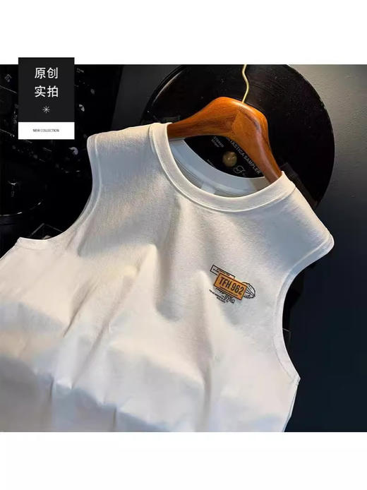 【无袖背心男士】夏季潮牌健身运动坎肩衣服 棉打底男装白色短袖t恤 父亲节   商品图3