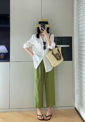 老钱风亚麻萝卜裤薄款九分直筒休闲百搭裤