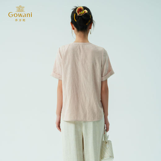 乔万尼新品改良新中式提花冠乐绉真丝衬衫ED2C416 商品图4