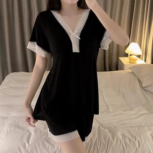 【🔥冰丝睡衣】2025新款蕾丝花边家居服✨轻薄透气，黑色优雅，给你舒适的清凉夜晚💤夏天薄款冰丝女士蕾丝花边黑色家居服 商品图5