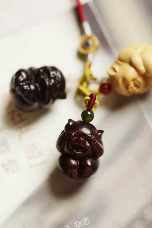 三不猪°黄杨木|紫檀|紫光檀挂件 商品图6