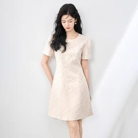 「高货wl」全新升级【铂金会员395/天猫529/差价134】(00441)洛诗琳2025新款优雅气质重工金线提花字母圆领通勤连衣裙