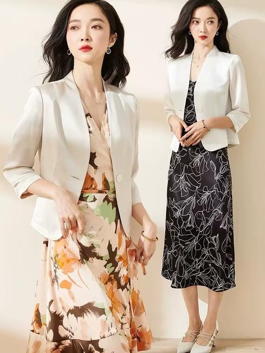 光泽感醋酸西装 米思阳2026春夏新款时尚通勤修身一粒扣七分袖外套女1019 商品图1