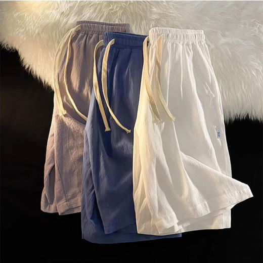 【薄款棉麻短裤男士】休闲运动宽松冰丝速干五分裤子 沙滩亚麻中短裤 商品图0