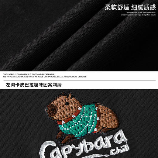 趣味卡皮巴拉撞色刺绣纯棉短袖T恤男夏季新款潮牌宽松半袖体恤衫 商品图3