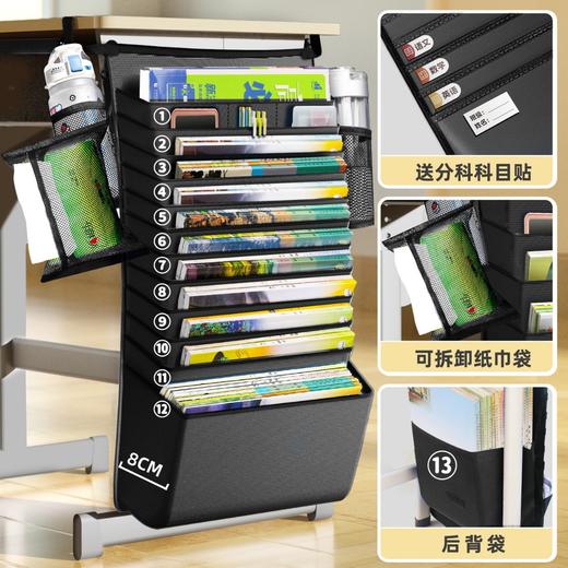 【学习桌秒变收纳神器✨】挂书袋重磅来袭！防滑加厚+超大容量，科目分类贴&纸巾袋全配齐，学生党必备🔥多功能大容量加厚桌边袋 防滑高颜值收纳袋 商品图9