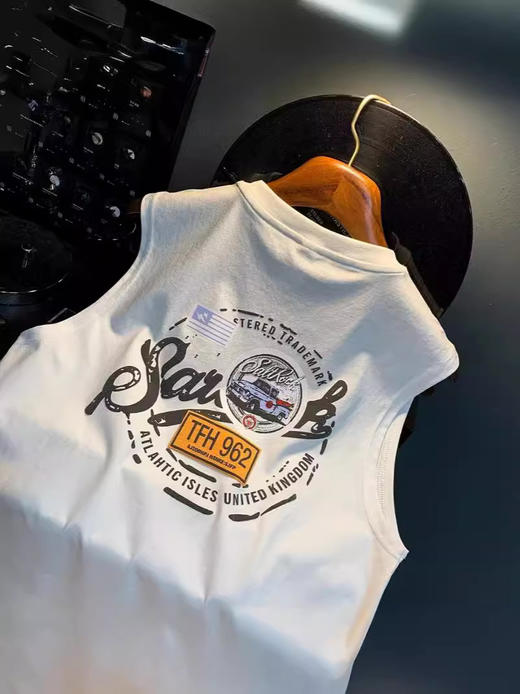 【无袖背心男士】夏季潮牌健身运动坎肩衣服 棉打底男装白色短袖t恤 父亲节   商品图1