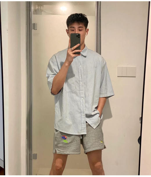 短袖衬衫~！市面醉好 BMS 宽松日系重磅条纹口袋衬衣 TX526 商品图1