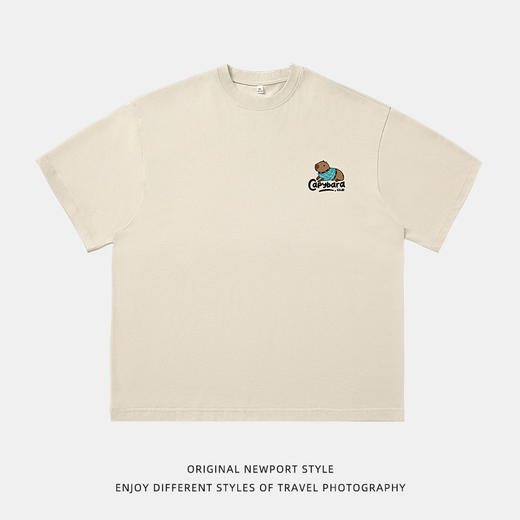 趣味卡皮巴拉撞色刺绣纯棉短袖T恤男夏季新款潮牌宽松半袖体恤衫 商品图4