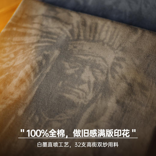 马登工装美式复古满印花T恤纯棉重磅棕色印第安vintage短袖男夏季 商品图2