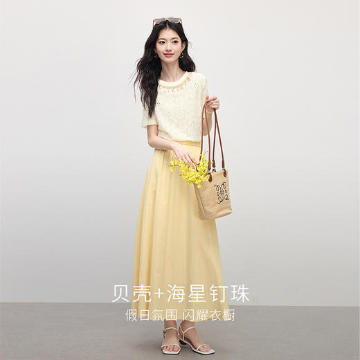 【周四狂欢价】熙世界甜美风减龄重工镂空刺绣钉珠圆领T恤上衣女短袖2025夏新款 商品图2