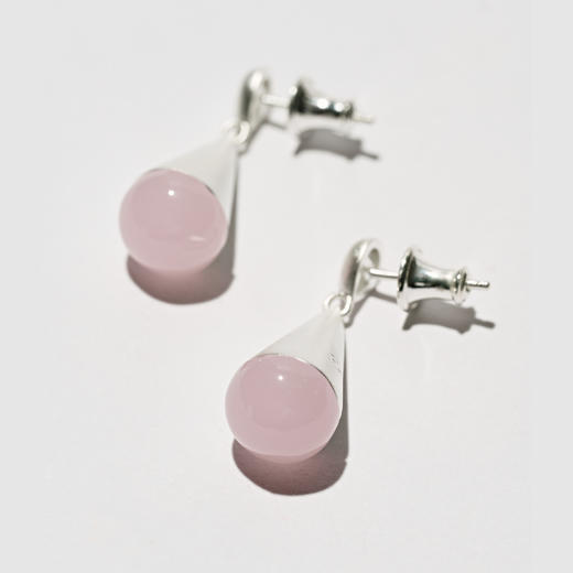 含晖·水滴系列耳坠 磨砂银-粉晶 商品图2