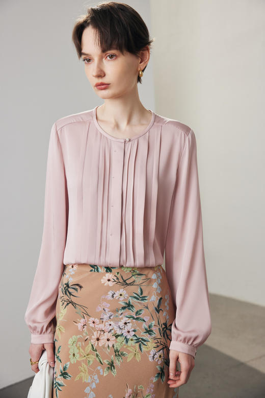 LP新款压褶通勤19姆米6A蚕丝蛋白弹力双乔桑蚕丝衬衣 商品图9