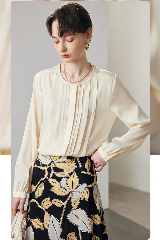 LP新款压褶通勤19姆米6A蚕丝蛋白弹力双乔桑蚕丝衬衣 商品图4