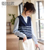 【周四狂欢价】熙世界学院风条纹针织马甲拼接长袖衬衫假两件上衣女2025春秋新款 商品缩略图0
