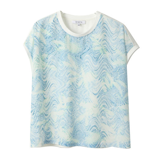 玳莎圆领印花真丝T恤女2025年夏季新款宽松拼接设计双绉短袖上衣  FB32110 商品图4