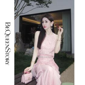 BeQueenStory【樱海盛夏】银丝钩织手工缝珠圆领背心&莱赛尔A字半裙