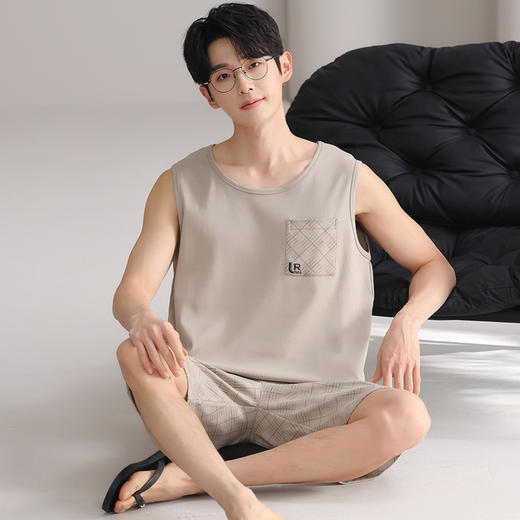 夏季男士纯棉背心睡衣 可外穿休闲家居背心短裤家居服套装 商品图6