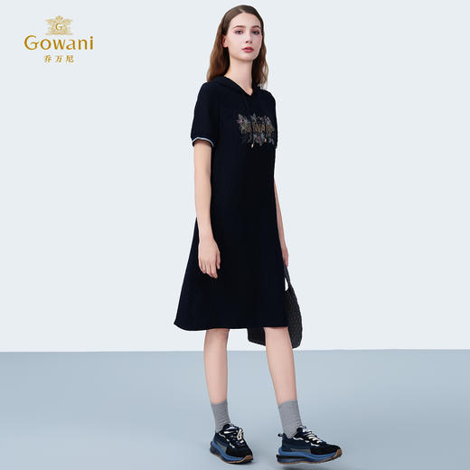 乔万尼2025新品休闲连帽100%真丝宽松连衣裙ED2E466 商品图3