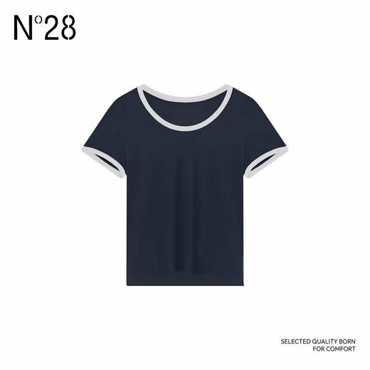 【破价】N°28 2025夏季新款设计师百搭女士圆领拼色休闲短袖撞色T恤 895251T517 商品图2