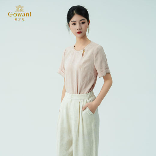 乔万尼新品改良新中式提花冠乐绉真丝衬衫ED2C416 商品图2