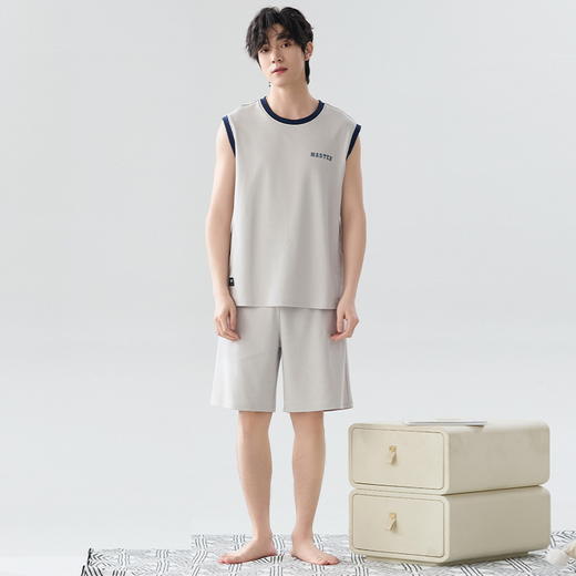 夏季男士纯棉背心睡衣 可外穿休闲家居背心短裤家居服套装 商品图1