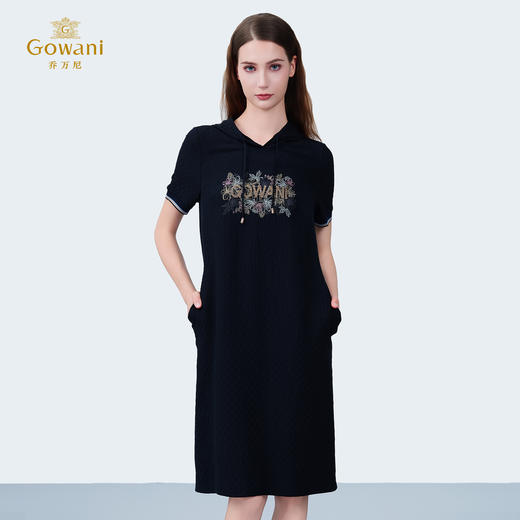 乔万尼2025新品休闲连帽100%真丝宽松连衣裙ED2E466 商品图1