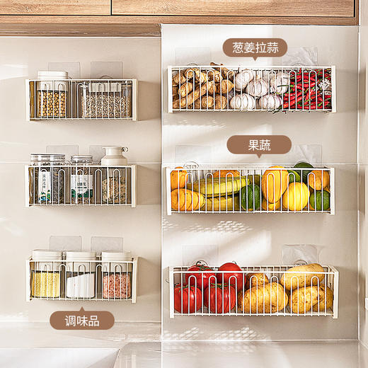 摩登主妇葱姜蒜收纳盒厨房免打孔壁挂调料置物架生姜大蒜收纳神器 商品图2