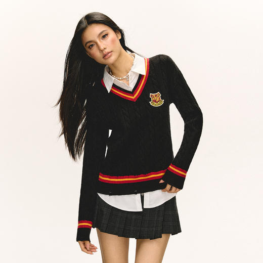 Ariseism 美式复古学院风假两件长袖针织衫女春季新款上衣 商品图2