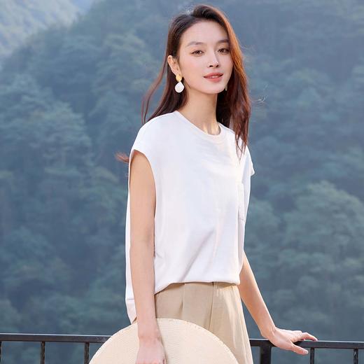 玳莎蝙蝠袖圆领T恤女2025年夏季新款宽松百搭定位绣花纯棉上衣  FB32109 商品图2