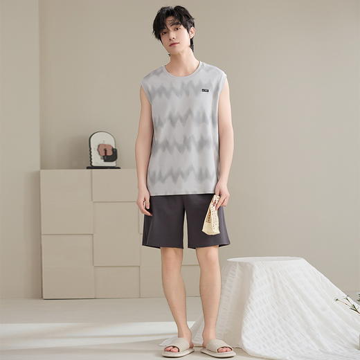 夏季男士纯棉背心睡衣 可外穿休闲家居背心短裤家居服套装 商品图4