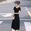 【周末秒杀】熙世界赫本风黑色连衣裙女收腰显瘦夏季针织冰丝T恤裙子2025新款 商品缩略图2