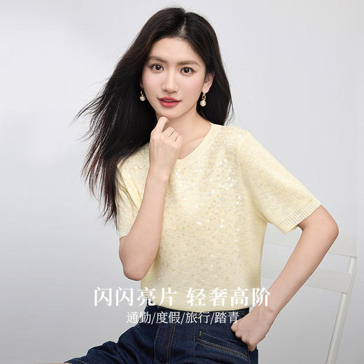 熙世界法式亮片冰丝针织衫女夏季薄款2025新款圆领独特漂亮的上衣 商品图1