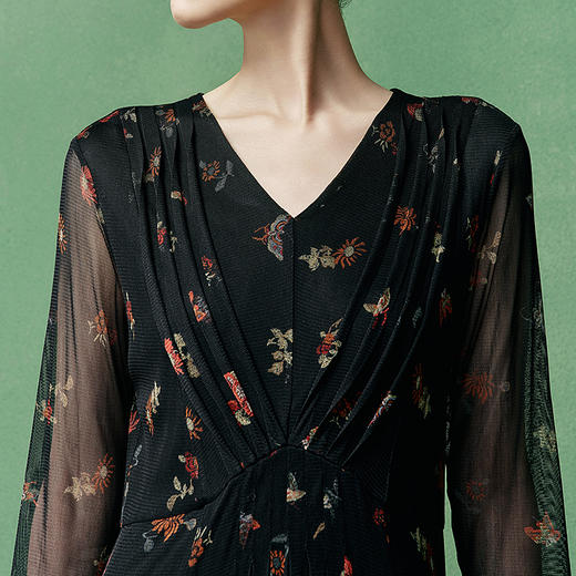 【林栖设计小店】真丝印花连衣裙2025早秋新款优雅宽松显瘦花仙子长裙女1953107 商品图3