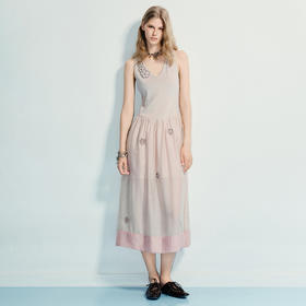 海岛度假风连衣裙25夏款收腰提花伞摆长裙(货号:MF86DR262E0001)