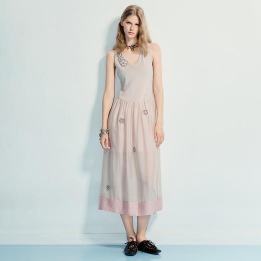 海岛度假风连衣裙25夏款收腰提花伞摆长裙(货号:MF86DR262E0001) 商品图0