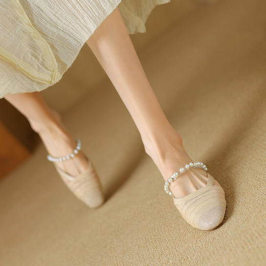 【预售5天】2cm法式珍珠网纱仙女风包头半拖鞋，外穿粗跟低跟灰色KYD&DK990 商品图2