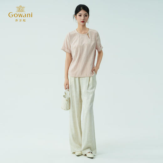 乔万尼新品改良新中式提花冠乐绉真丝衬衫ED2C416 商品图3