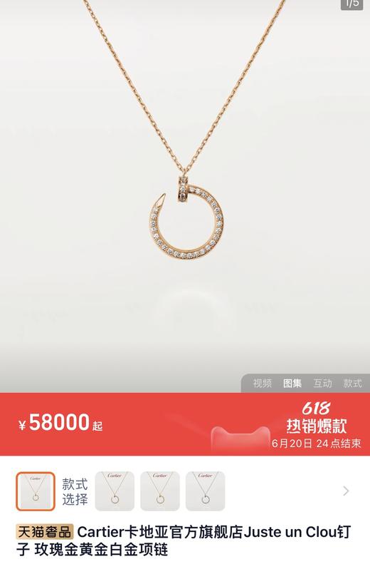 美翻了镀18K金卡地同款满钻钉子项链 商品图1