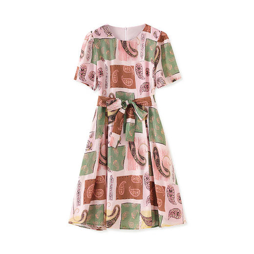 「高货wl」全新升级【铂金会员321/天猫429/差价108】(41302)洛诗琳艺术感减龄印花连衣裙2025夏季法式大摆A字系带裙子 商品图2