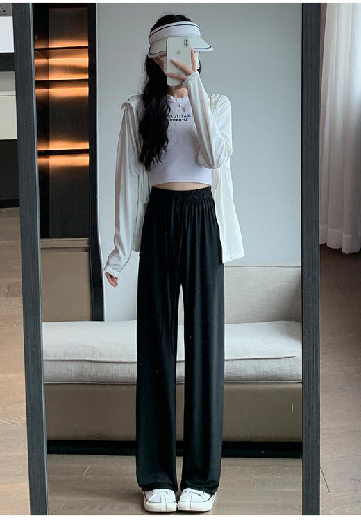 【元气爆炸！不挑身材】严选窄版冰丝防晒裤女夏季薄款高腰垂感阔腿裤显瘦直筒裤休闲长裤。ry 商品图4